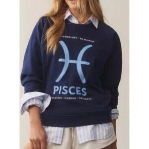 Anthropologie Catherine O'Sullivan Pisces Zodiac Sweatshirt Navy Blue Small NWT